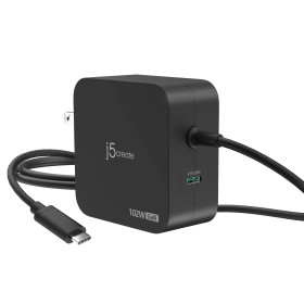 j5create Charger Wall Travel 102W GaN 2xUSB-C + USB-C Cable JUP25102V