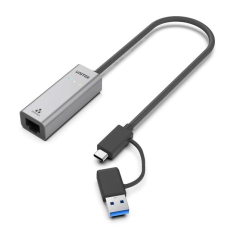Unitek Converter USB-C to LAN Gigabit Ethernet+USB-A Y-3465A